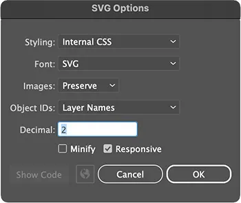 SVG export options
